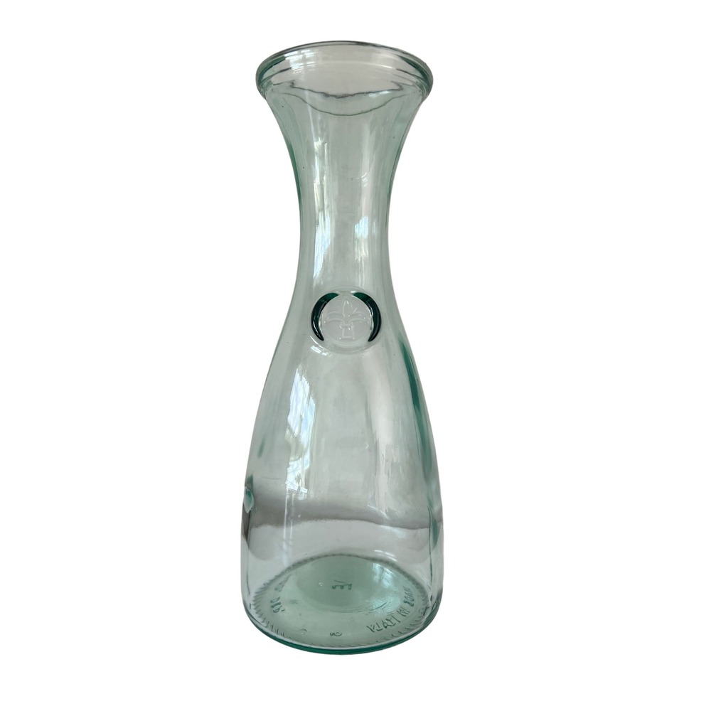 Italian Recycled Glass Carafe 1L Fleur-de-lis Seafoam Green Water Wine Decanter